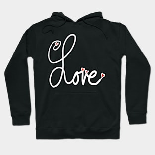 Cursive Written Word Love with Red Hearts Hoodie